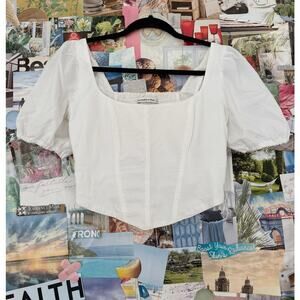 White Abercrombie Corset Puff Sleeve Crop Top XS